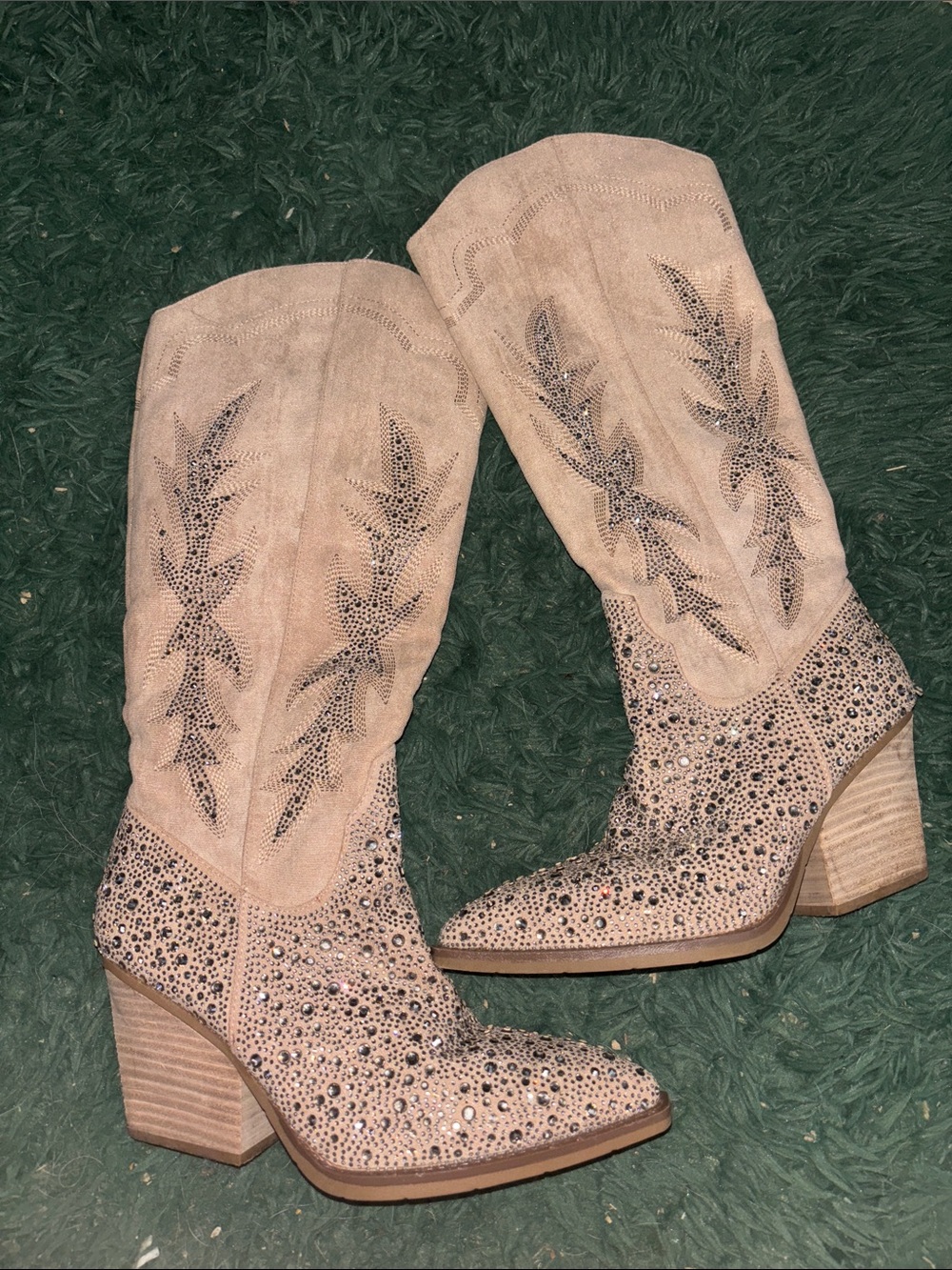Embellished Suede Western Boots